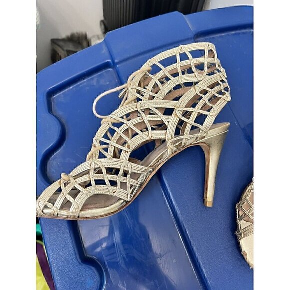 $385.00 JOIE GLADIATOR GOLD LEAH LACE FRONT LEATHER HEELS SHOES SZ 39 - Picture 2 of 7